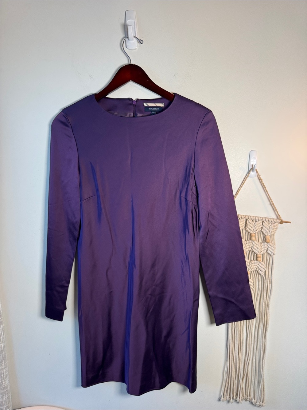 EUC Burberry Royal Purple Long Sleeve Shift Dress Size 8 or Medium